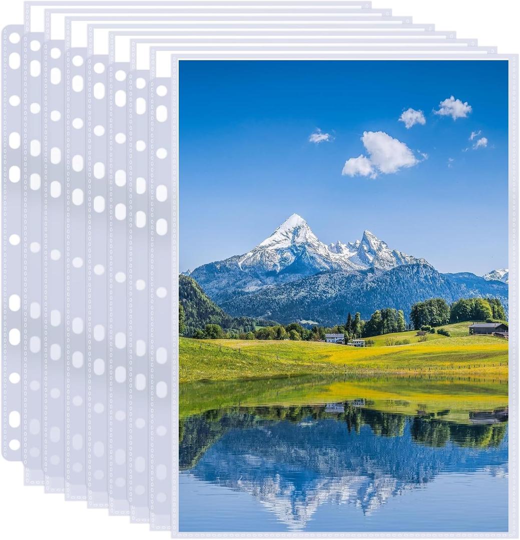 50 Pack 8x10 Photo Sleeves for 3 Ring Binder - Holds 100 Photos, Archival Safe, Acid-Free, Clear Plastic Page Protectors for Photo Albums, Postcards, Pictures