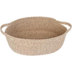 MEGASKET Brown Variegated Small Woven Basket, 13 x 9 x 5 Baskets for Gifts Empty, Cotton Rope Gift Basket, Cute Nursery Baby Organizer, Cat Dog Toy Bin Box, Wicker Storage Bin with Handle