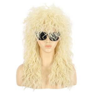VGbeaty Men Women 70s 80s Rocker Mullet Wig Long Curly Blonde Cosplay Wig