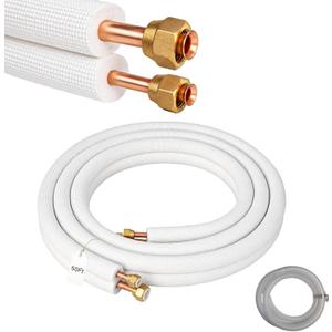 50 Ft Mini Split Line Set, 1/4" & 3/8" OD Flared Copper Tubing Pipes and 3/8" Thickened PE Insulated Coil with Nuts & Kit for Mini Split Air Conditioner & Heat Pump System