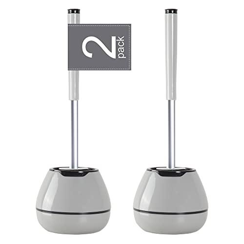 BOOMJOY Toilet Brush and Holder Set 2 Pack, Silicone Toilet Bowl Cleaner Brush, Toilet Scrubber Brush with Tweezers for Bathroom Cleaning, RV Accessories, House Organization Must-Haves - Gray