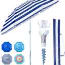 Tempera Heavy Duty High Wind Beach Umbrella with Sand Anchor & Carry Bag | Patio Outdoor Umbrella with Aluminum Frame and Push Button Tilt, Ideal for Travel Garden Lawn, UPF 60+