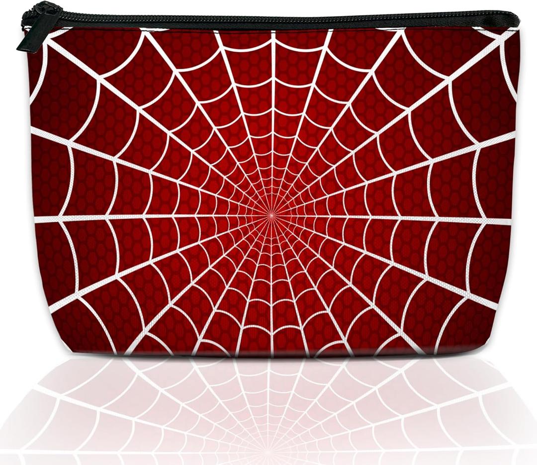 White Spider Web Makeup Bag for Purse, Waterproof Funny Cosmetic Bag for Women, Zipper Travel Toiletry Pouch Gift 9.55.9 Inch