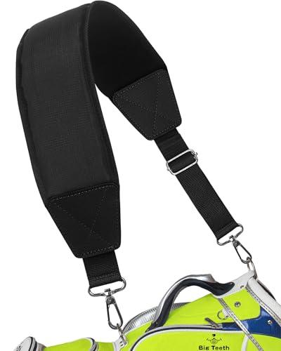 BIG TEETH Golf Bag Strap Single Padded Shoulder Strap Adjustable Thick Pad Straps Universal Replacement Quick Release (Full black with 2 clips)