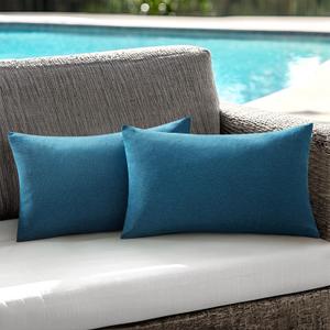 ANRODUO Pack of 2 Navy Blue Outdoor Pillow Covers for Patio Furniture Decorative Farmhouse Linen Cushion Sham Outdoor Waterproof Outside Lumbar Pillowcase for Garden Balcony Fall Decor 12x20 Inch