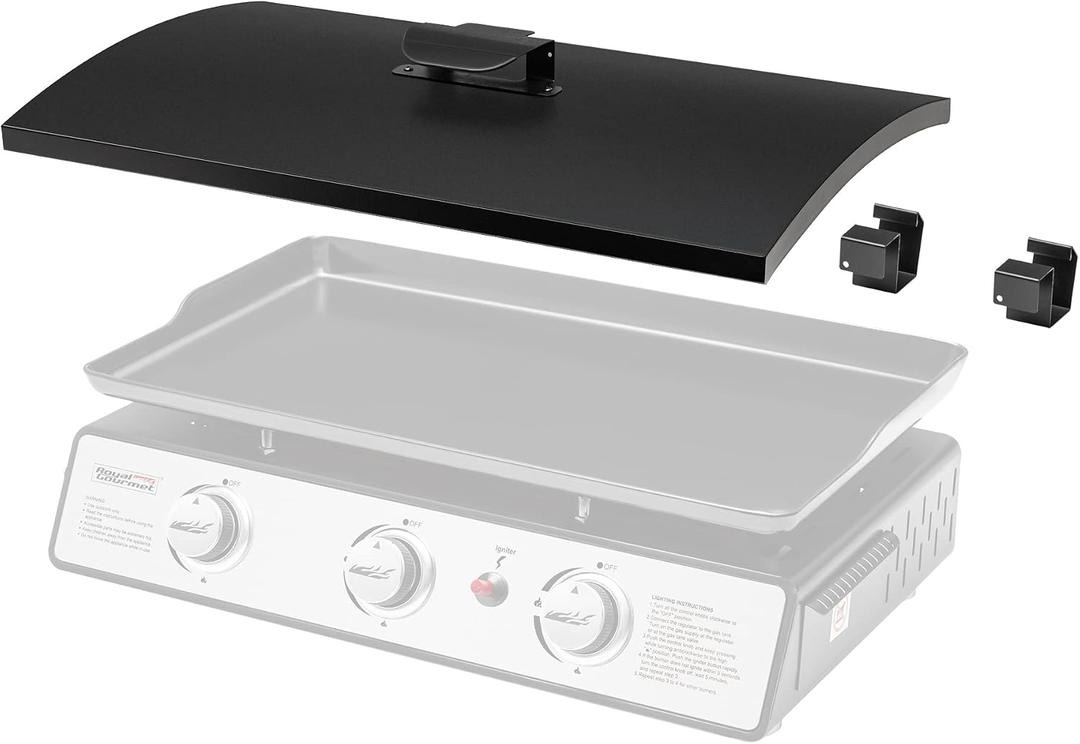 Royal Gourmet PD2300L Griddle Hard Cover with Rear Brackets for 24 Inch Tabletop Griddle, Grill Griddle Accessories for Outdoor Barbecue Cooking, Black