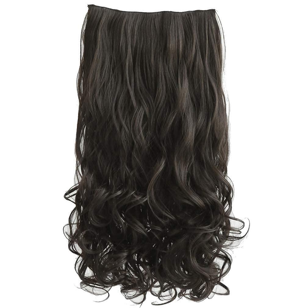 REECHO 14" Short Length 1-Pack 3/ 4 Full Head Curly Wavy Clips in on Synthetic Hair Extensions HE008 Hairpieces for Women 5 Clips 3.6 Oz per Piece - Black Brown