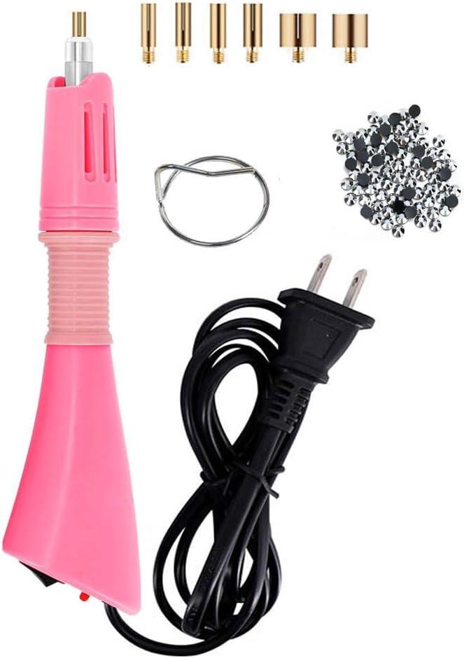 Hotfix Rhinestone Applicator Kit wiht Rhinestones,Professional Iron-on Setter Tool,7-in-1 Hot Fix Wand Crystal Gem Rhinestone Hot fix Kit Tool (Pink)