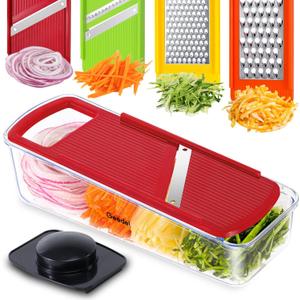 Geedel Professional Mandoline Slicer for Kitchen, Multi Purpose Vegetable Slicer Cutter, Vegetable Cutter Onion Cutter for Veggie Fruit Cheese (Red)