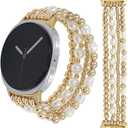 Dressy Elastic Beaded Bracelet Compatible with Samsung Galaxy Watch 8 Band 40mm 44mm/8 Classic 46mm Women,Stretch Fashion Cute Pearl Beads Wristband
