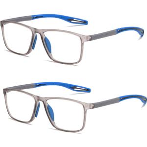 Reading Glasses Men 2 Pairs Sports Style Comfortable and Flexible Blue Light Blocking Readers for Men