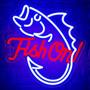 Fishing Neon Sign for Wall Decor Fishing Neon Light for Man Cave Dimmable Blue Red LED Light Up Sign for Bedroom Living Room club Party Birthday Gifts Wall Art Size12.9 * 14.4(WZCP052)