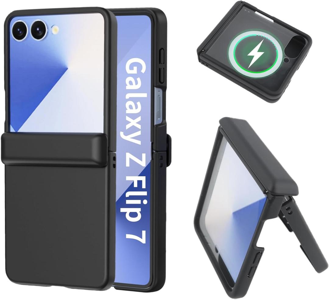 Eonflux Case for Samsung Galaxy Z Flip 7, with Hinge Protection & Outer Screen Protector, Slim Fit Hard Shell, Shockproof Anti-Scratch Full Body Cover, Matte Anti-Fingerprint Black