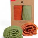 Salt Earth 100% Organic Cotton Muslin Standard Fitted Crib Sheet for Boys, Girls & Toddlers  52"x28", 2 Pack Soft Breathable Natural Cotton Mattress Bed Sheets, Neutral Crib Sheet (Green & Rust)