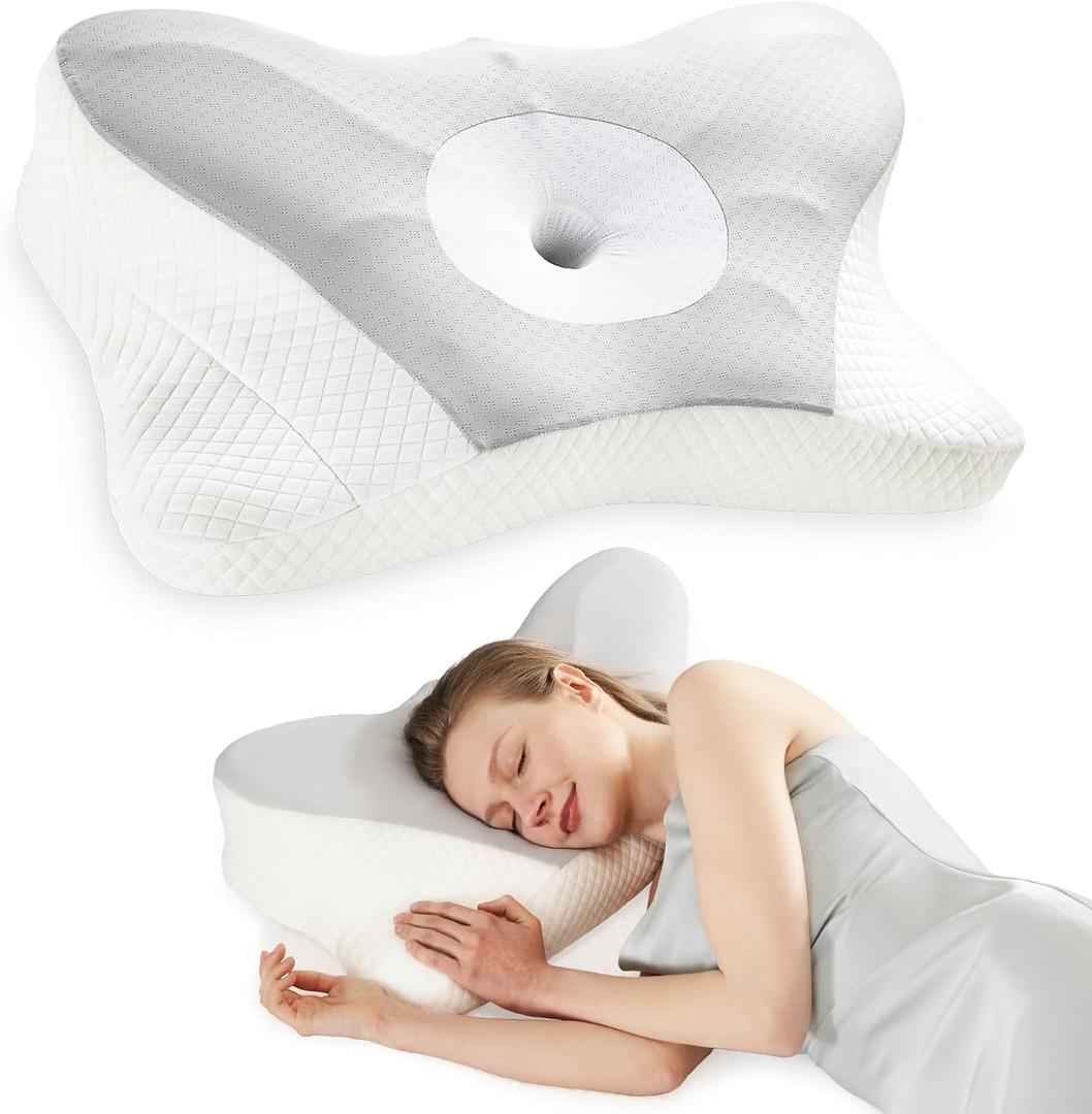 Cervical Neck Pillow for Sleeping - Ergonomic Pillow for Neck Pain Relief with Cooling Memory Foam, Dual-Height Orthopedic Support for Side, Back and Stomach Sleepers (Queen Size (24"L x 14"W), Grey)