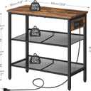 HOOBRO End Table, 3-Tier Narrow Side Table with Charging Station, Nightstand with 2 Flat or Slant Adjustable Shelves for Small Spaces, Living Room, Bedroom, Rustic Brown and Black BF23UBZ01G1, 11.8"D x 23.6"W x 23.6"H
