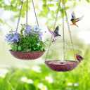 2 Pack Hanging Bird Bath for Outdoors, Metal Birds Feeder & Water Bowl with Chains and S-Hooks, Garden Birdbath Tray for Patio Porch, Tree Branch, Backyard Yard Decor (Rustic Brown)