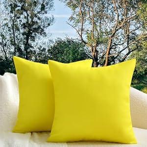 WHATWEARS 18" x 18" Throw Pillows, Outdoor Waterproof Pillows with Inserts, Square Decorative Pillows for Patio Furniture Garden Couch Sofa Home(Yellow, Set of 2)