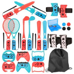 RTop 24 in 1 Switch Sports Accessories Kit for Nintendo Switch Sports, Switch Controllers Joy-Con Grips, Family Accessories Bundle Compatible with Nintendo Switch/Nintendo Switch OLED-With Carry Bag