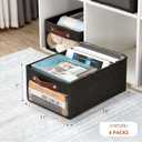 Medium Storage Baskets with Clear Window, See Through Closet Organizer with PU Handles, Linen Foldable Storage Bins for Organizing Clothes, Toys, Books (Black) (Medium-16"x11"x7")