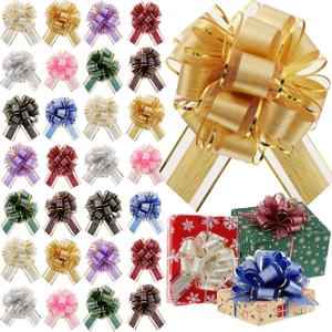 Juexica 30 Pcs Large Christmas Pull Bows for Gift Wrapping 6 Inch Waterproof Ribbon Bow for for Valentine Xmas Wrapping Boxes Gift Decorations(Light Color)