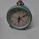 Peakeep 4" Small Battery Operated Antique Retro Analog Alarm Clock for Room Decor, Silent Elegant Bedside Desk Table Gift Clock (Aqua)