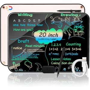 LCD Writing Tablet 20Inch Color Type-C Charging Drawing Tablet Doodle Board, Drawing Pads, Magnet adsorption Fridge, Educational Learning Toddler Toys 3 4 5 6 7 8 9 Years Boy and Girls Black