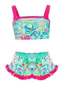IKALI Girls Swimsuits Bikini Sets Two Piece Bathing Suit Little Girls' Swimwear 2 Piece Swimming Suit Flower, 5-6 Years