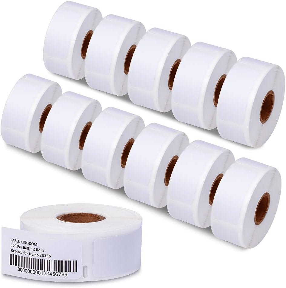 Label KINGDOM 12 Rolls Compatible Dymo 1" x 2-1/8" Multipurpose Labels Replacement for DYMO 30336 Barcode Labels for Label Writer 450, 450 Turbo, 4XL Desktop Printers