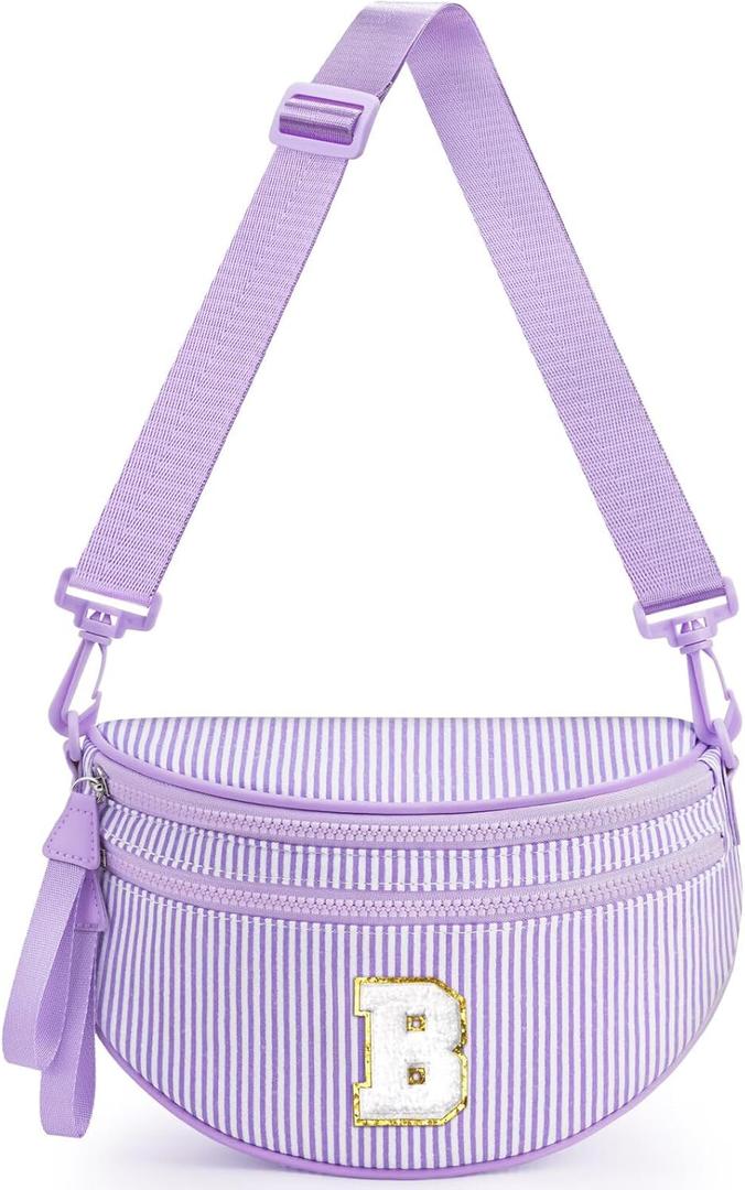 YOOLIFE Birthday Gifts for 10 11 12 13 14 15 16 17 Year Old Teen Girl - Crossbody Bags for Women, Bum Bag for Girls Crossbody Purse Initial Fanny Pack, Girls Gifts for Mom Daughter Sister, Purple (B)