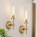 MOKATNG Wall Sconces Set of Two, Brushed Gold Bathroom Sconces with Clear Glass, Hardwired Sconces Wall Decor Set of 2, Modern Wall Light Fixtures for Bathroom Mirror Living Room Bedroom Hallway