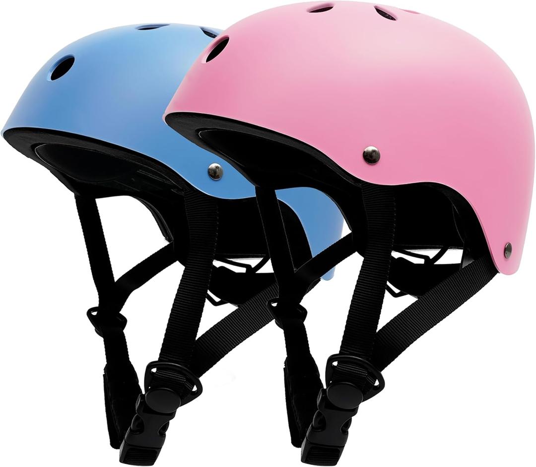 Kids Bike Helmet 2 Pack, Adjustable Toddler Helmet for Age 3-14 Boys Girls, Multi-Sport Helmet for Skateboard Roller Skateing Bicycle Scooter Blance Bike (18.9''-21.6'', Blue & Pink)