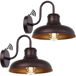 TOBUSA 2-Pack Dusk to Dawn Outdoor Wall Lights, Waterproof Farmhouse Gooseneck Barn Lights, 11.5'' Oil-Rubbed Brown Outside Wall Sconces for House, Porch, Garage