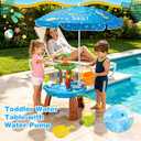 Water Table Toys for Kids Aged 3 4 5 6 7 8, Kids Water Table with Auto Water-Absorbing Water Pump & Umbrella Outdoor Activity Sensory Play Table with Beach Toys Accessories Birthday Gifts for Toddlers
