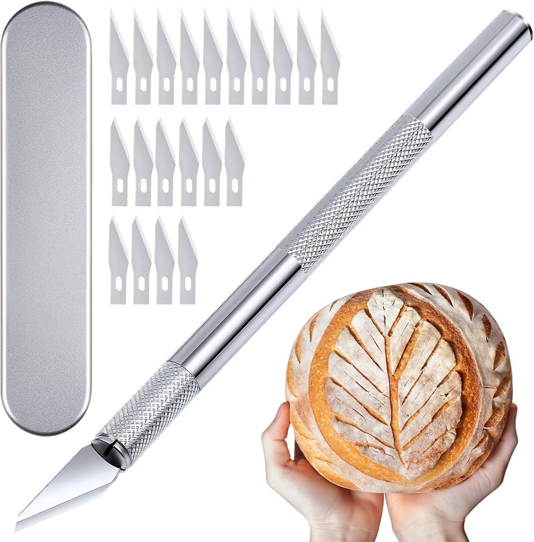 Bread Lame Dough Scoring Tool  Artisan Sourdough Scoring Knife Kit with 21 Replaceable Razor Blades & Ergonomic Stainless Steel Handle, Premium Aluminum Storage Case for Home Bakers & Gifts