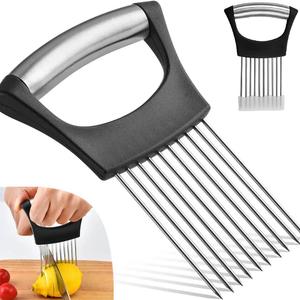 Large Onion Holder for Slicing, Stainless Steel Onion Slice Holder Lemon Slicer Cutter for Slicing, Food Slicer Vegetable Chopper Cutter Assistant Tool forSlicing Meat Lemon Potato Tomato (10Pin-1Pcs)