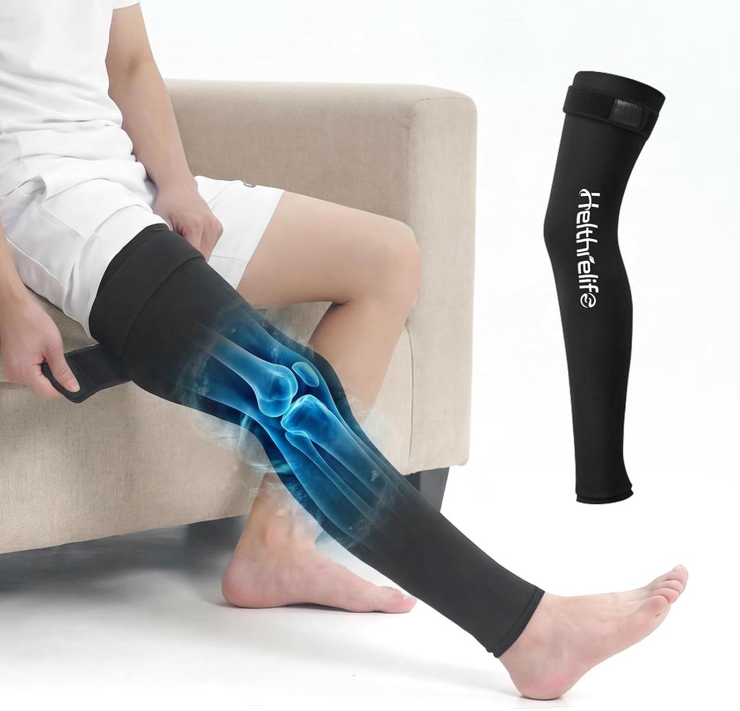 Entire Leg Ice Pack Wrap with Strap and Cutting-Edge Cooling Gel for Cold Therapy, Full Leg Ice Pack for Muscle Soreness & Pain from Foot, Calf to Thigh After Post-Surgery L