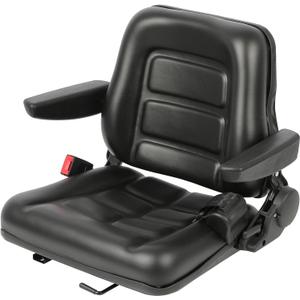Universal Forklift Seat, Tractor Seat with 180 Adjustable Angle Back, PVC Tractor Seats with Armrests, Belt and Slide, Fits Forklift, Excavator Skid Loader Backhoe Dozer Telehandler (Model A)