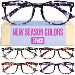 CCVOO +2.0 Clear Vision Reading Glasses for Women – 5Pack Blue Light Filtering Readers with Spring Hinges