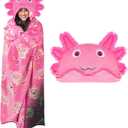 Axolotl Wearable Hooded Blanket for Adults - Glow in the Dark Axolotl Blankets Gifts for Women & Kids, Soft Warm Flannel & Plush Fleece Pink Cozy Hoodie Throw Cloak Wrap (Pattern 01)
