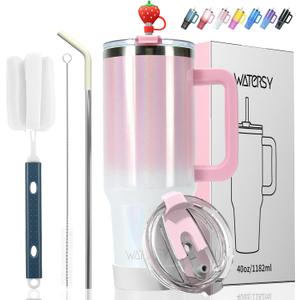 30 oz Shiny Tumbler with Handle and Straw,Stainless Steel Tumbler with Lid and Straw,Insulated Travel Mug(Cold for 34 Hours),Water Bottle for Iced Tea,Coffee (Pink)