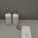 White Glass Hand and Dish Soap Dispenser Set by Brighter Barns - Kitchen Soap Dispenser Set with Tray & Pump for Office, Hotel, Vacation Rental, Airbnb - Modern Kitchen Decor & Accessories (White) (Silver Hd)