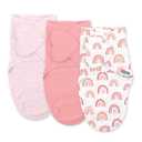 SwaddleMe by Ingenuity Monogram Collection Baby Swaddle, 100% Cotton, Improves Sleep & Calms Startle Reflex, 0-3 Months, Pocket Fold Design for Easy Changes, 1.0 TOG, 3-Pack - Rainbow