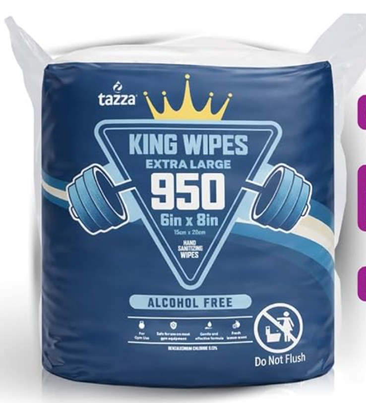 Tazza Gym Equip Wipes, 950 Count (3800 Total Wipes) - Durable, Pre-Saturated Gym Equipment & Surface Cleaning Wipes