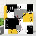 ArtSocket Wooden Wall Clock Silent Non-Ticking, Yellow Black Grey Abstract Geometric Minimalist Checkered Square Rustic Wall Clocks Decor for Home Kitchen Living Room Office(12 Inch)