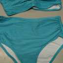 Herseas Women's Textured Bikini Sets Twist Front Top Swimsuits High Waisted Bathing Suits (Blue, M)