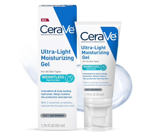 CeraVe UltraLight Moisturizing Gel, Hydrating Gel Face Moisturizer For Men & For Women with Ceramides, Niacinamide, Hyaluronic Acid, Fragrance Free, OilFree, Mattifying Moisturizer, 1.75 FL Oz