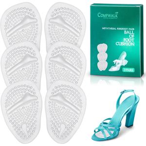 Metatarsal Pads 3 Pairs - Ball of Foot Cushion - Soft Cushion Design - Shock Absorbing - Anti-Slip Strong Adhesive - High Heel Pain Relief - (Clear)