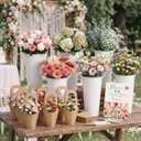 LEIFIDE Flower Bar Buckets Set Kit Bloom Bar Supplies Include Wood Sign Gift Bags Iron Bucket Garden Flower Shears for Wedding Bridal Shower Graduation Birthday Table Centerpieces(39 Pcs,Light Beige)