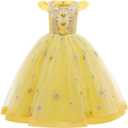 Flower Girls Maxi Dress Bridesmaid Wedding Pageant Party Princess Communion Floral Boho Vintage Lace Dance Gown (9-10 Years, Yellow-02)